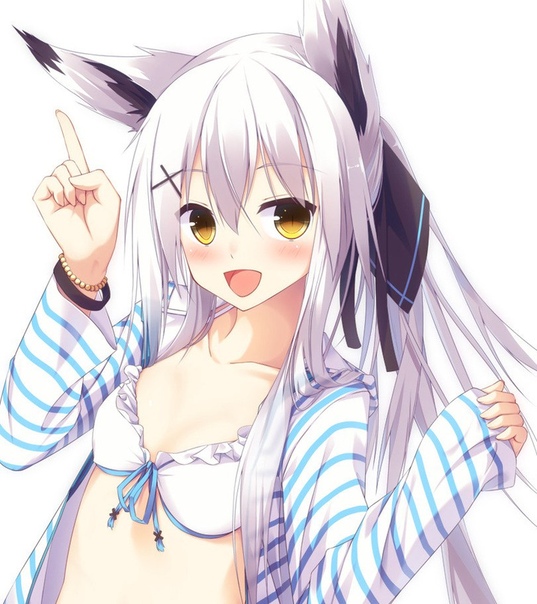 Anime fox girl with white hair